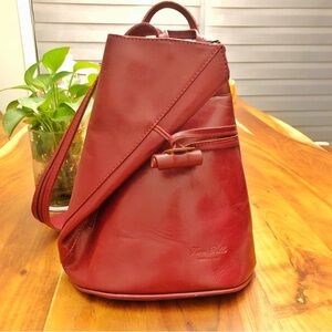 VERA PELLE Genuine Leather Italy Red Minimalist Unique Mini Medium Size Backpack
